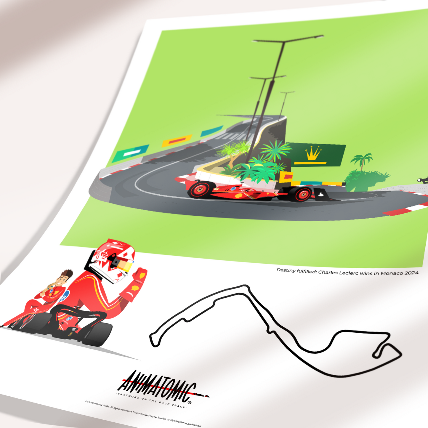 Charles Leclerc Monaco Victory 2024 70 x 50 cm Art Print