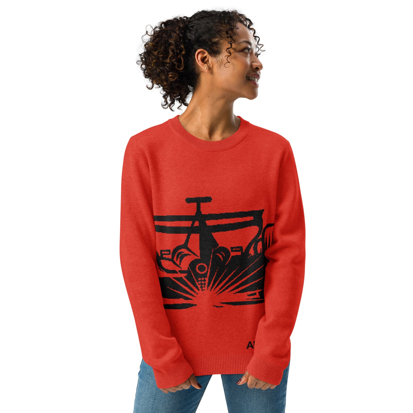 Back View Race Car Sparking – Knitted Crew Neck Sweater